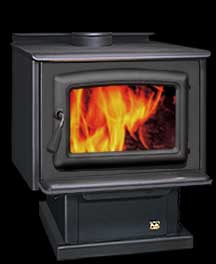 Pacific Energy Vista Wood Stove, Black Door and Pedestal