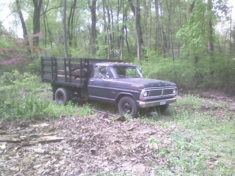 Loading the old truck in the woods