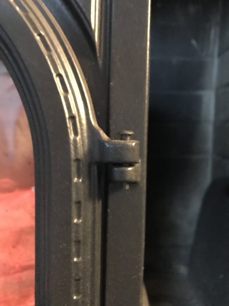 Bottom pin on stove door hinge creeping up