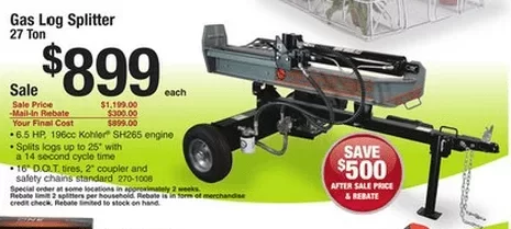 [Hearth.com] Menards Crazy Days Sale 27 Ton Splitter