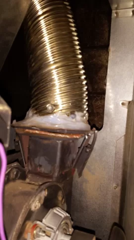 [Hearth.com] slight crack in where flex vent meets stove to go up chimney, dangerous?