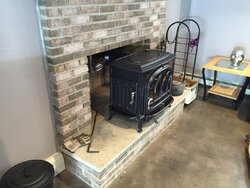 Freestanding Stove in Fireplace.