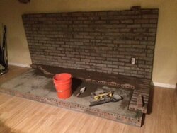 New brick hearth with old Lopi wood stove