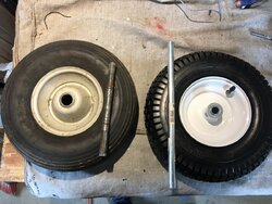 This old wheel barrel with a broken non standard wheel bearing - new upgrade cheap!