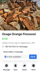 Osage orange listed as a cord for $150