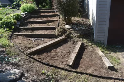 Landscaping a walkway: grassy to stones