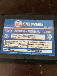 King Canada 6-ton electric splitter no force