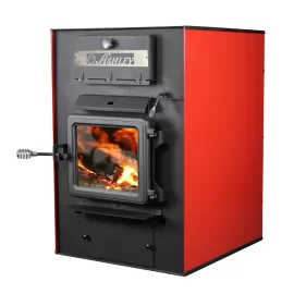 Wood burning stove in basement