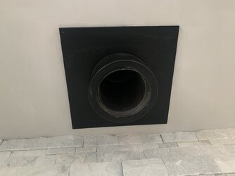 Connecting black double wall pipe to the round ceiling box?