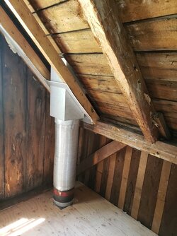 Boxing in around this wood stove chimney, second floor.  How far away does my framing need to be?