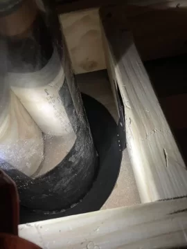 Chimney through attic space without attic insulation shield. (first time install)