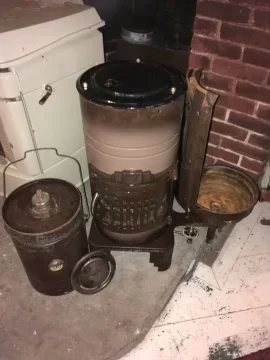 [Hearth.com] Non-wood vintage oil camp space heater!