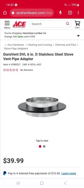 [Hearth.com] Dvl double wall stove pipe to Duraplus chimney pipe