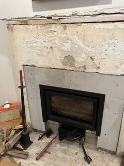 Cement board to cover gap for small insert stove?
