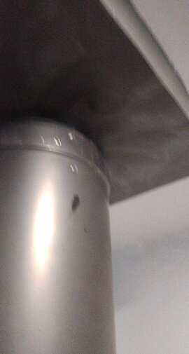 smoke coming out of the flue pipe as it goes into the ceiling box