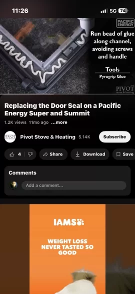 [Hearth.com] Wood burning stove Door gasket.