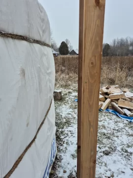 [Hearth.com] Old woodstove in yurt wall
