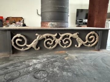 [Hearth.com] Step-top steel box stove ID — pinwheel draft caps + brass filigree