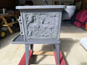 [Hearth.com] Vintage Cawley/LeMay 400 Cast Iron Wood Stove & Piping for Sale