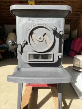 [Hearth.com] Vintage Cawley/LeMay 400 Cast Iron Wood Stove & Piping for Sale