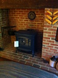 New stove with angled flue collar
