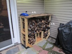 Firewood Rack on wood covered porch