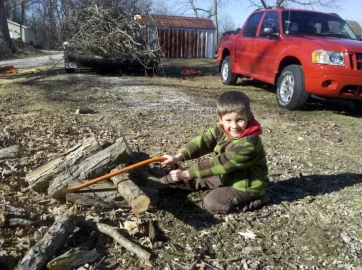 [Hearth.com] My little wood cutting buddy!