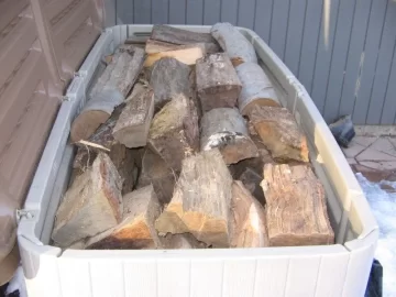 [Hearth.com] Wood storage outside the side door.