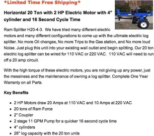[Hearth.com] Electric Log Splitter 23 inch