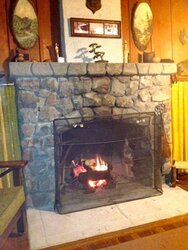 Sweeps Advice on stove half-in Stone Fireplace