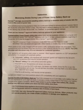 [Hearth.com] Harman UPS info, page 32 of the new P-43 owners manual