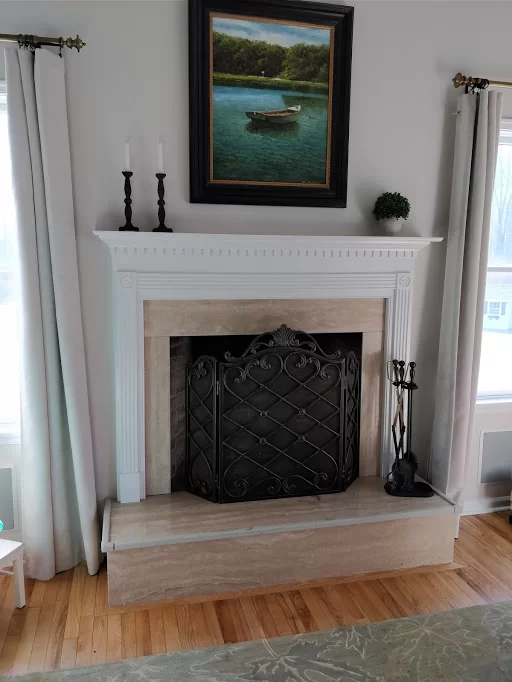 Builder Grade Masonry Wood Fireplace