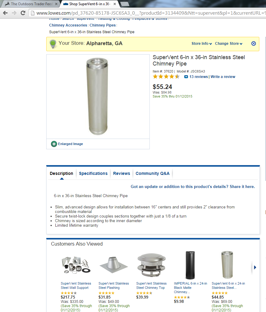 [Hearth.com] SuperVent on sale CHEAP at lowes.