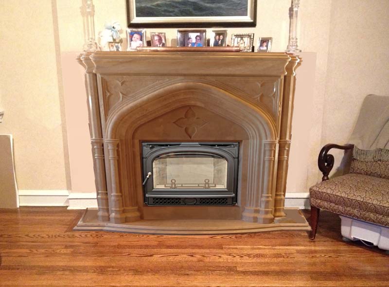 Stone or marble mantels that look right with wood burning insert?